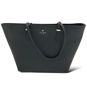 Kate Spade ♠️ Black Leather Shoulder Tote Bag with Gold Trim and feet